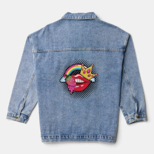 Lips, Rainbow, Strawberry and Crown Pop Art Denim Jacket