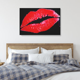 Lips (Red) on Black Background Wrapped Canvas