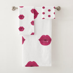 Lips Shower Curtain  Pink Kiss Lipstick  Bath Towel Set