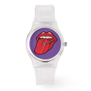 LIPS STICKING OUT TONGUE PINK WRIST WATCH