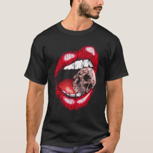 Lips Teeth Biting Skull T-Shirt