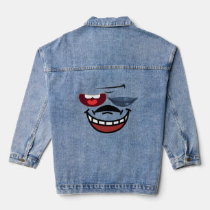 Lips & Teeth Harmony: Unique Emoji  Design Denim Jacket