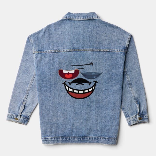 Lips & Teeth Harmony: Unique Emoji  Design Denim Jacket (Back)