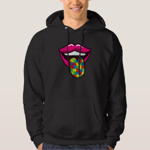 Lips With Tongue Out Autism Awareness Cute Puzzle Hoodie