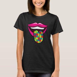 Lips With Tongue Out Autism Awareness Cute Puzzle T-Shirt