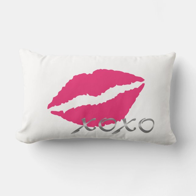 Lips & XOXO's in Silver Lumbar Cushion (Front)