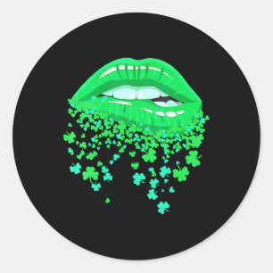 Lips Y Green Cool Irish Shamrock St Patricks Day Classic Round Sticker