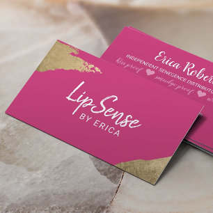 LipSense Distributor Gold Stroke Hot Pink Makeup Business Card