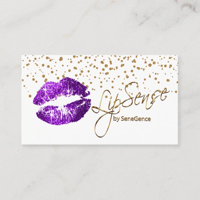 Lipsense Gold Confetti & Purple Lips Business Card (Front)