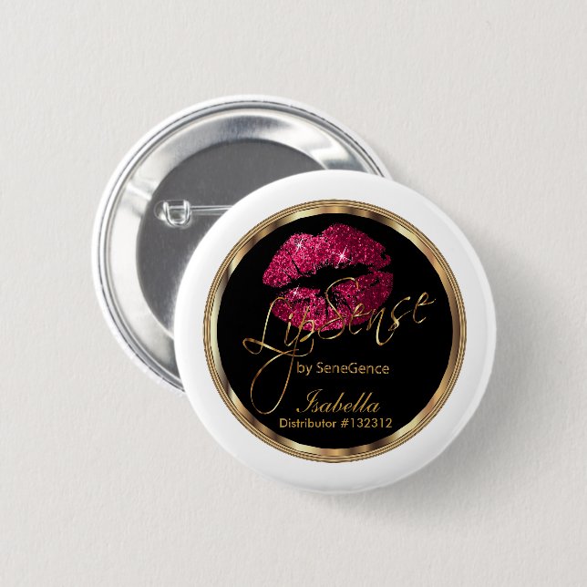 Lipsense - Hot Pink Glitter On Black & White 6 Cm Round Badge (Front & Back)