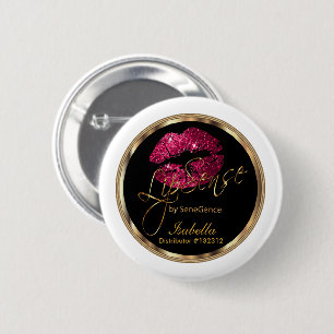 Lipsense - Hot Pink Glitter On Black & White 6 Cm Round Badge