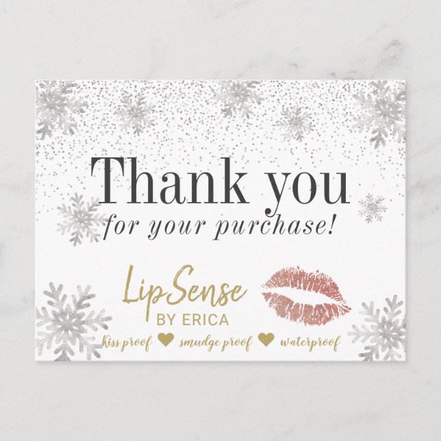 LipSense Rose Gold Lips Snowflakes Thank You Postcard (Front)