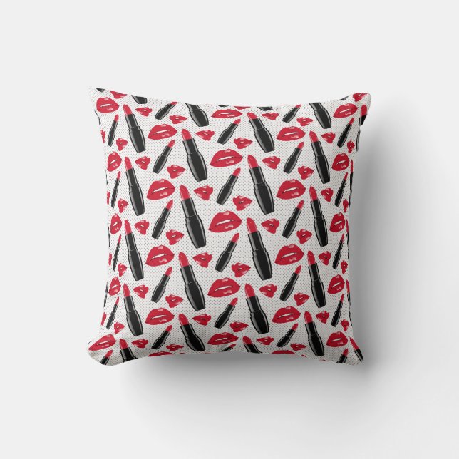 Lipstick And Lips Polka Dot Pattern Cushion (Front)