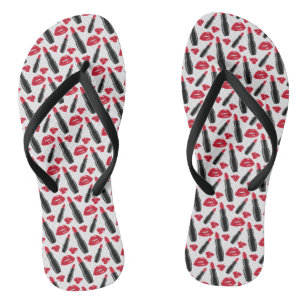 Lipstick And Lips Polka Dot Pattern Flip Flops