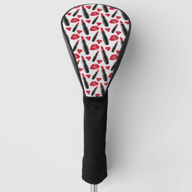 Lipstick And Lips Polka Dot Pattern Golf Head Cover (Front)