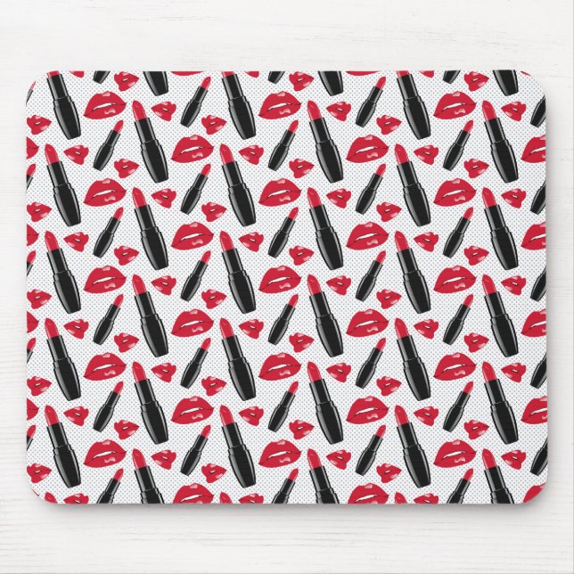 Lipstick And Lips Polka Dot Pattern Mouse Mat (Front)