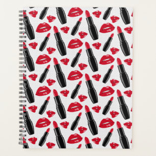 Lipstick And Lips Polka Dot Pattern Planner