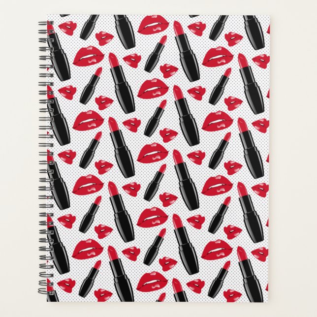 Lipstick And Lips Polka Dot Pattern Planner (Front)