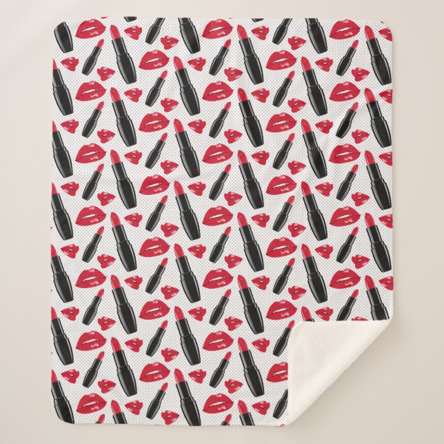 Lipstick And Lips Polka Dot Pattern Sherpa Blanket (Front)