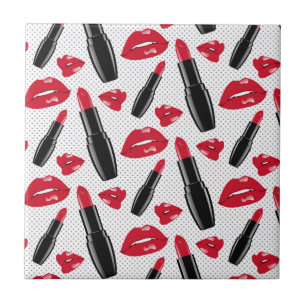 Lipstick And Lips Polka Dot Pattern Tile
