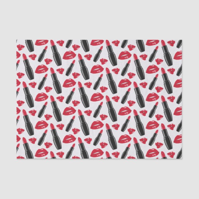 Lipstick And Lips Polka Dot Pattern Tissue Paper (Front)
