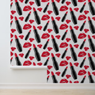 Lipstick And Lips Polka Dot Pattern Wallpaper
