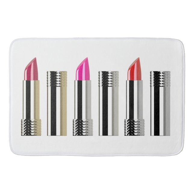 Lipstick beauty cosmetology silver pink white bath mat (Front)