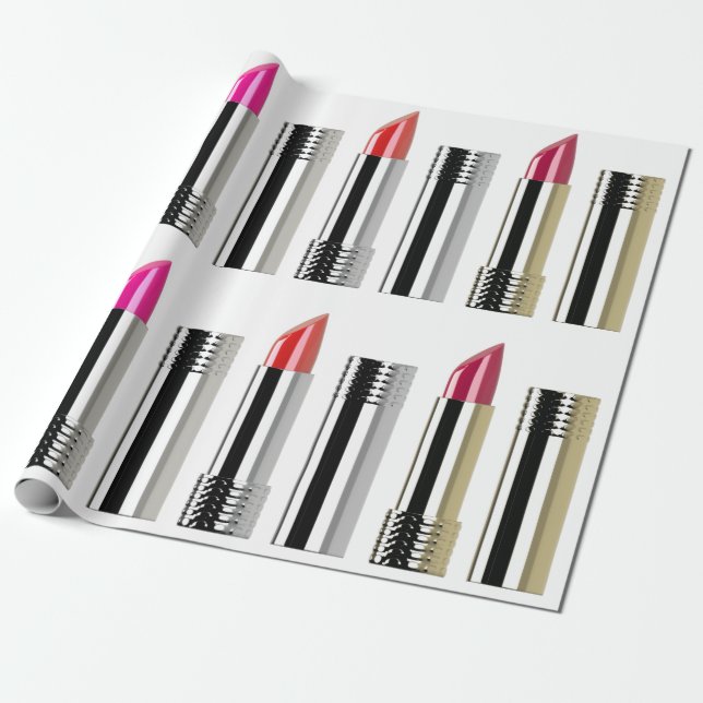Lipstick beauty makeup cosmetic silver pink red wrapping paper (Unrolled)