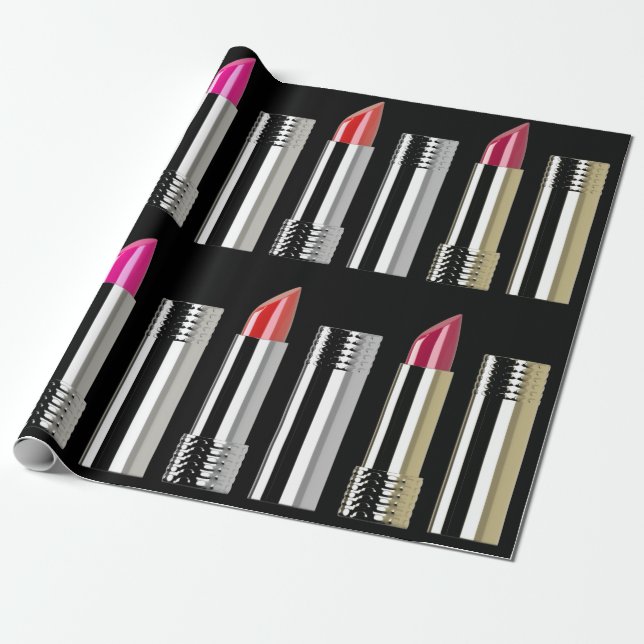 Lipstick beauty makeup silver pink modern wrapping paper (Unrolled)