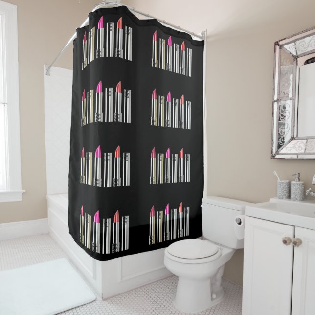 Lipstick chrome pink red black cosmetology pattern shower curtain (In Situ)