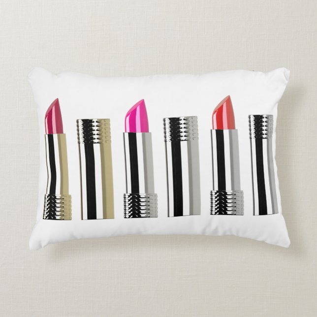 Lipstick chrome pink red cosmetic decorative cushion (Front)