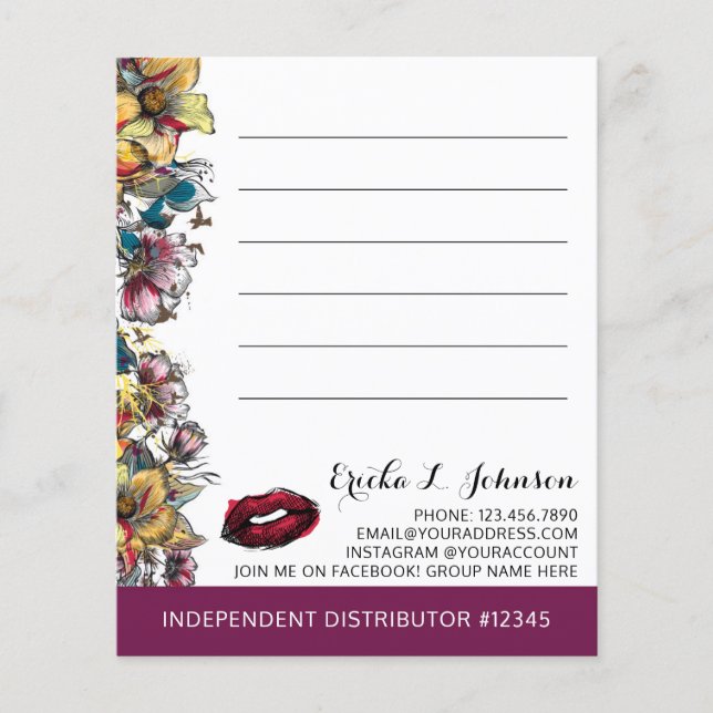 Lipstick Distributor Floral Customer Note Card (Front)