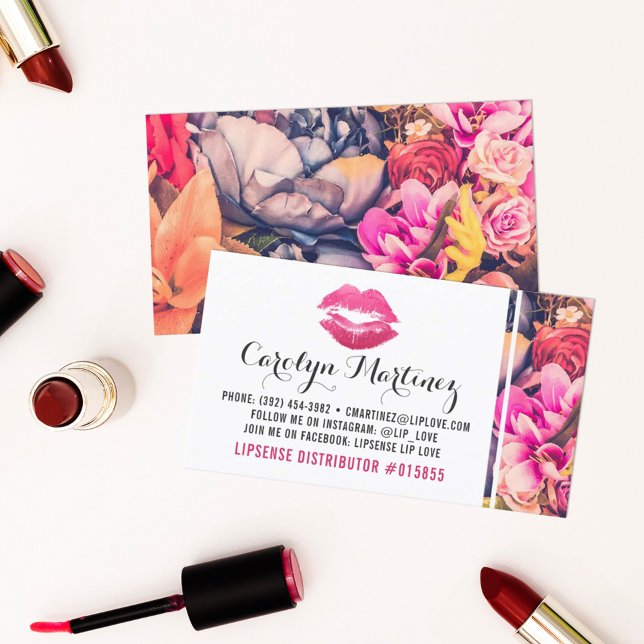 Lipstick Distributor Floral Kiss Lips Plain Back Business Card (Creator Uploaded)