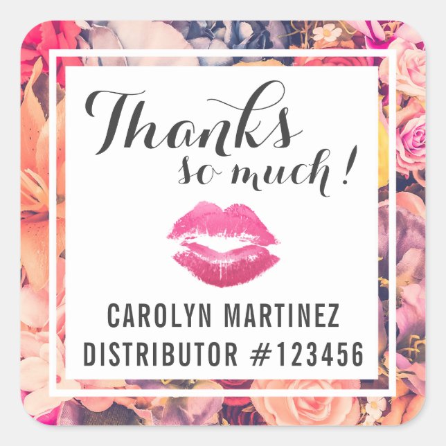 Lipstick Distributor Floral Kiss Thank You Label (Front)
