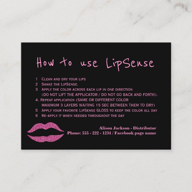 Lipstick distributor glam application instructions business card (Front)
