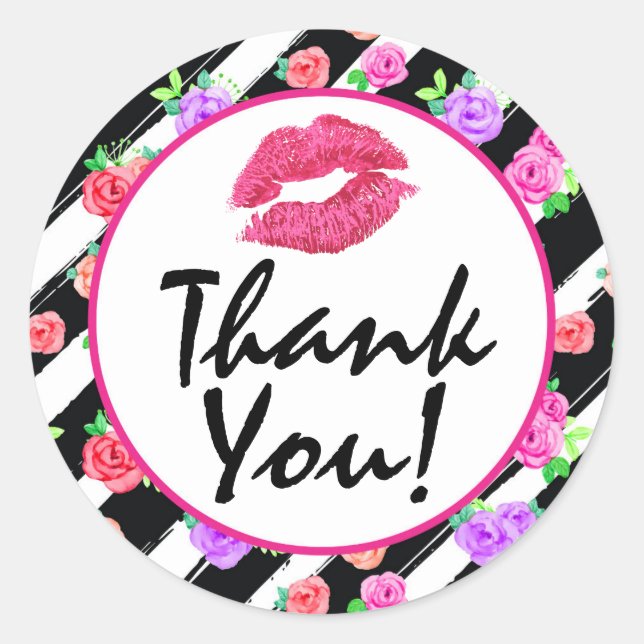 Lipstick Distributor Glam Rose Kiss Lips Thank You Classic Round Sticker (Front)