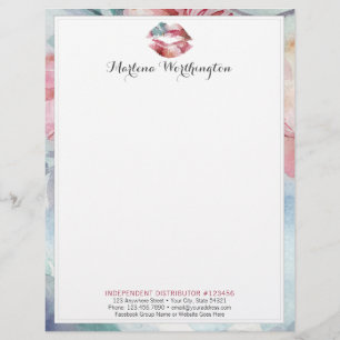Lipstick Distributor Marketing Watercolor Kiss Lip Letterhead Template