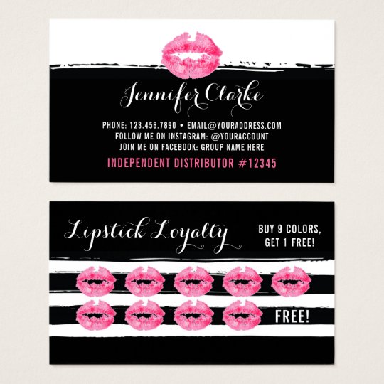 Lipstick Distributor Pink Lips Kiss Loyalty Punch Business Card