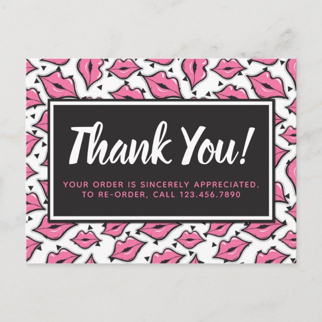 Lipstick Distributor Thank You Pink Lips Kiss Postcard (Front)