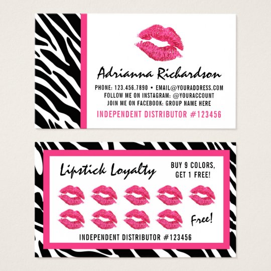 Lipstick Distributor Zebra Kiss Lips Loyalty Punch Business Card