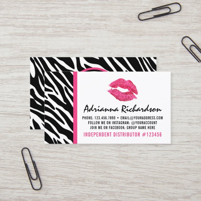 Lipstick Distributor Zebra Pink Kiss Plain Back Business Card (Front/Back In Situ)
