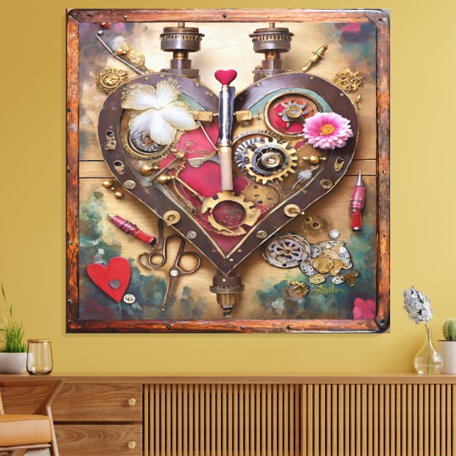 Lipstick Flowers Heart Steampunk Series Canvas Print (Insitu(LivingRoom))