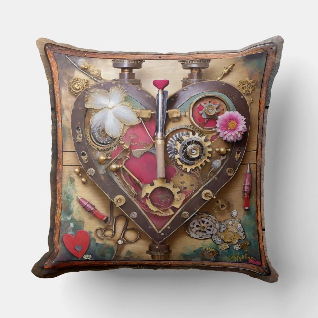 Lipstick Flowers Heart Steampunk Series Cushion (Front)