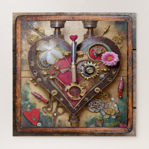 Lipstick Flowers Heart Steampunk Series Jigsaw Puzzle