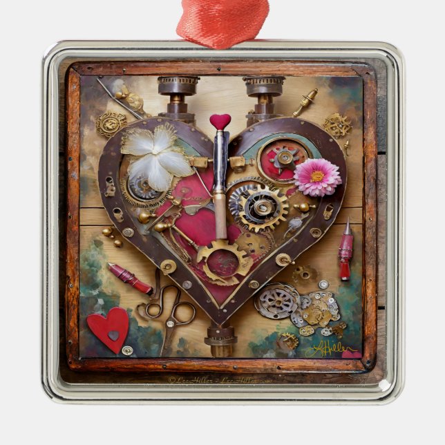 Lipstick Flowers Heart Steampunk Series Metal Tree Decoration (Front)