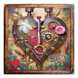 Lipstick Flowers Heart Steampunk Series Photo Print