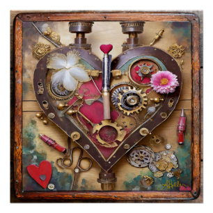 Lipstick Flowers Heart Steampunk Series Poster