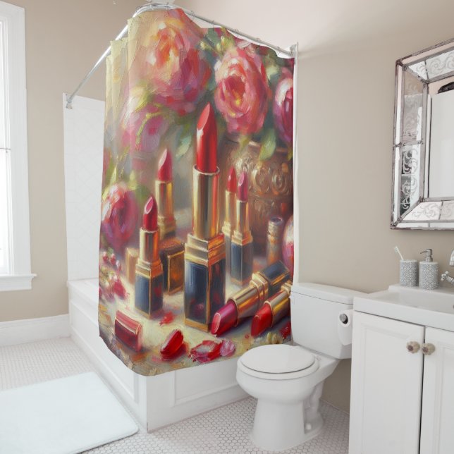 Lipstick & Flowers Impressionistic Painting Shower Curtain (In Situ)