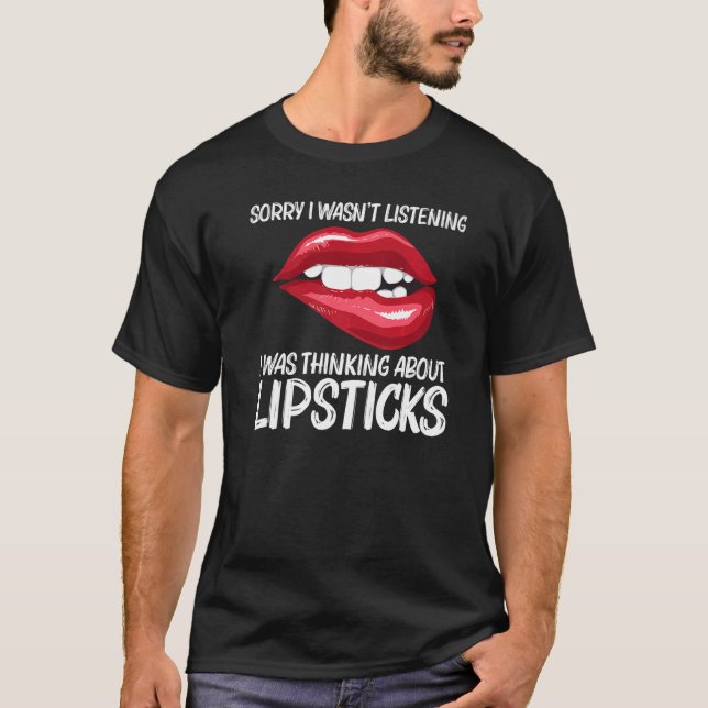 Lipstick For Women Girls Lip Biting Red Lips Make  T-Shirt (Front)
