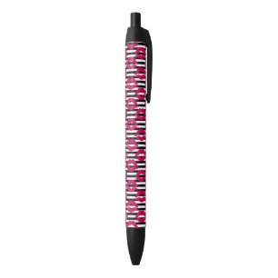 Lipstick Kiss B&W Striped Pattern Black Ink Pen